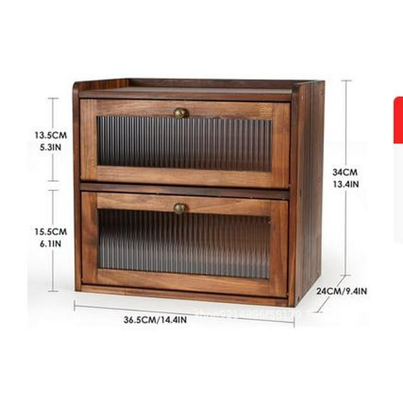 Milisten Rustic Bread Box Brown Wood Farmhouse Style Double Layer Kitchen Storage Organizer Container