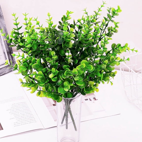 Milisten Faux Floral Stems 3Pcs Eucalyptus Leaves Green Plastic for Indoor Decoration Decor