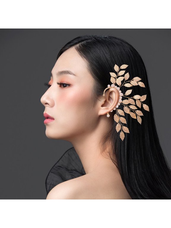 Golden Flower Ear Cuff No Piercing Alloy Rhinestone Stylish Accessory