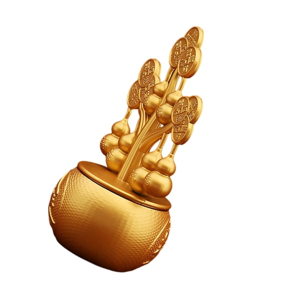 Milisten Chinese Home Decor Fortune Tree Golden Aluminum Alloy Rotating Ornament for Homeowners 1 PCS
