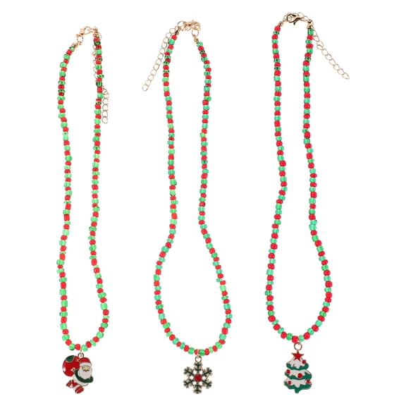 Milisten 3pcs Set Festive Holiday Necklaces for Women with Santa Claus Pendant and Colorful Beads for Christmas Party Wear