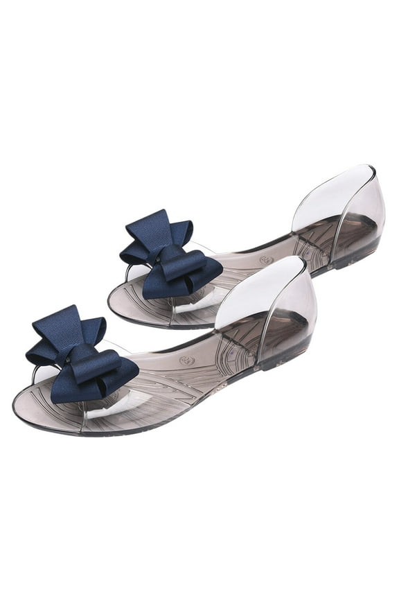 Flat Jelly Shoes for Women's Dark Blue PVC Bowknot Sandals Fashion Summer Beach Footwear Durable Lightweight Comfortable 9.2355Inch
