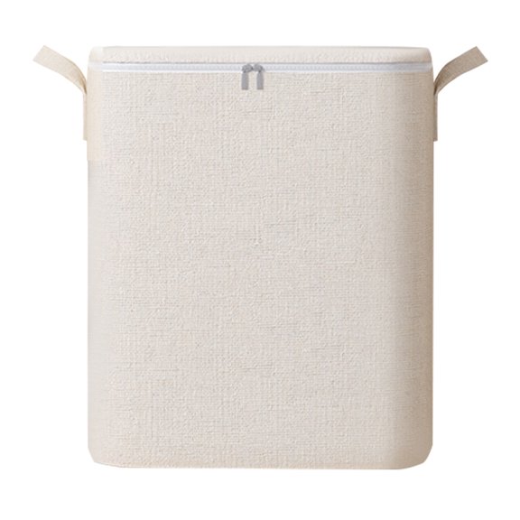 Milisten Beige Cotton Linen Large 50x50x60cm Quilt Storage Bin with Zipper Clothes Organizer Bag