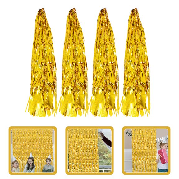 Milisten Golden Fringe Curtain 4Pcs Plastic Tassel Curtain Background 200X100cm