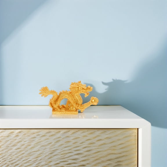 Milisten 6.3 Inch Golden Resin Dragon Statue Zodiac Decor for Indoor Desktop, Auspicious Feng Shui Home Decoration
