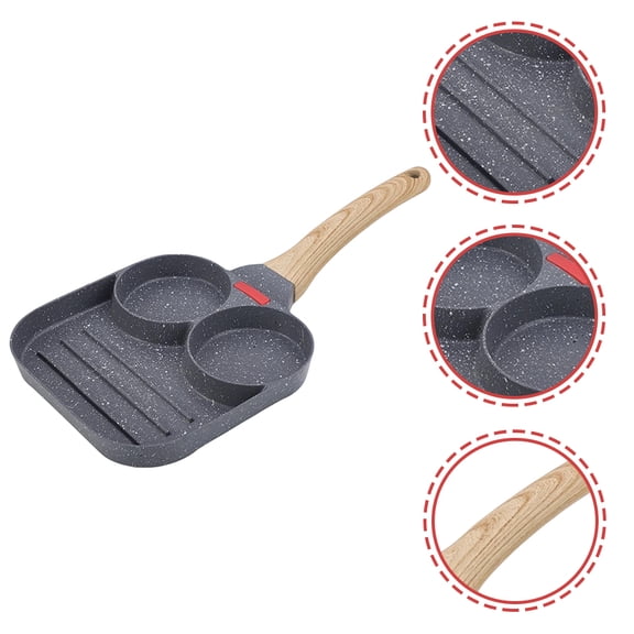 Milisten Grey Steel 3 in 1 Divided Frying Pan Non Stick Multi Section Skillet for Outdoor Breakfast Cooking