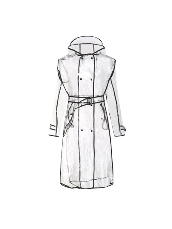 Lightweight Mid-Length Transparent EVA Raincoat with Hood, and for Outdoor Use