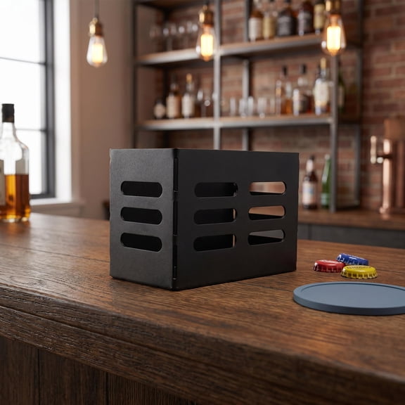 Milisten Industrial Style Iron Bottle Cap Collector Container Black for Tabletop and Wall Storage