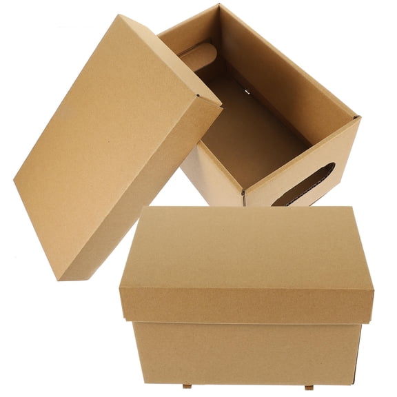 Milisten 2Pcs Khaki Paper Storage Box Portable Office File Organizer with Lid for Document Filing