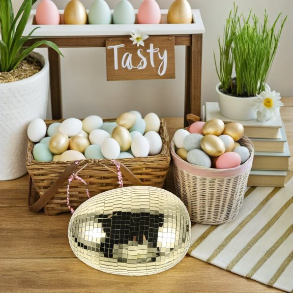 Milisten Large Golden Mirror Disco Egg for Easter Decorative Garden Wedding and Ktv Parties