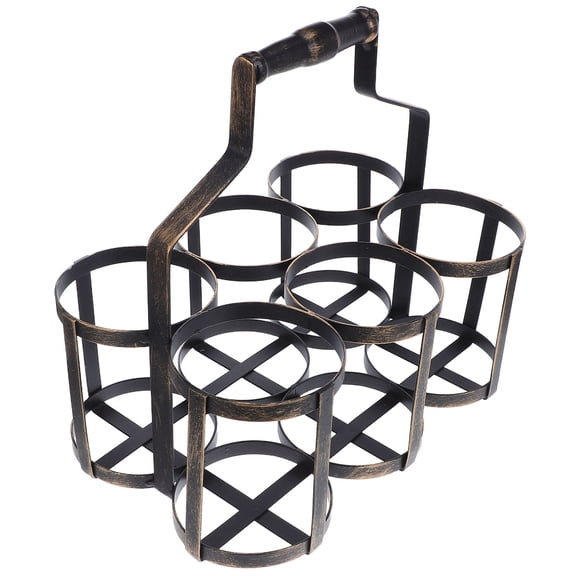 Milisten Light Brown Farmhouse Iron Wine Carrier Basket for Picnic and Outdoor Wine Display