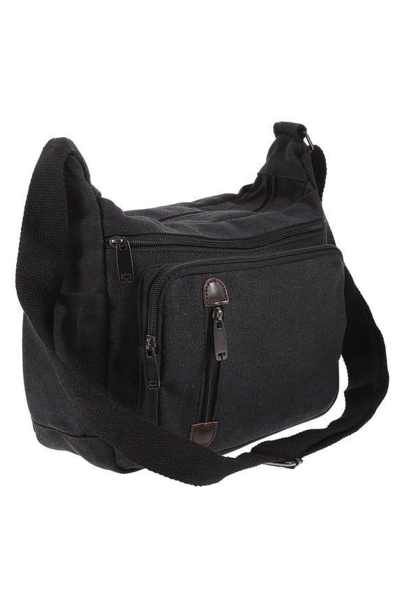 Men's Black Canvas Business Bag Messenger Shoulder Bag Multi Pocket Document Carrier