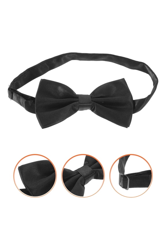 Men's Black Polyester Double Layer Bow Tie Elegant Groom Wedding Tuxedo Accessory Formal Event