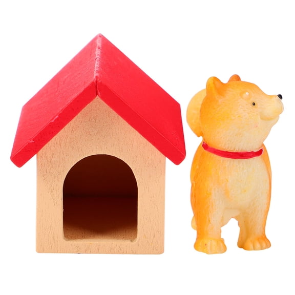 Milisten Mini Animal Figurine Playset Dog House Figurine Red Indoor Display 1 Set
