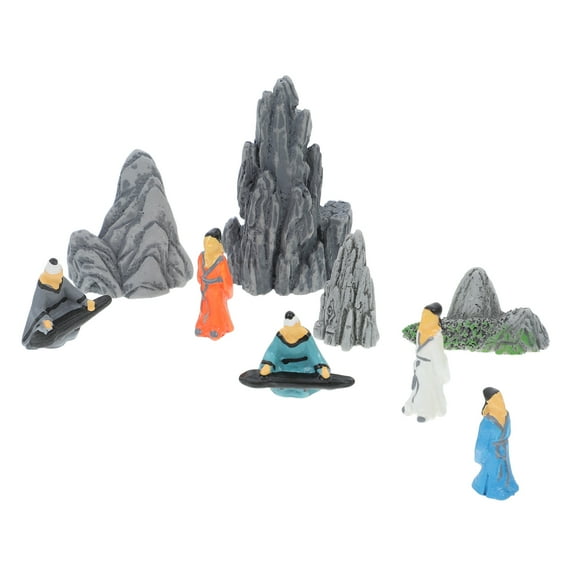 Milisten Miniature Chinese Style Figurine Resin Statues for Home Bonsai Decoration Multi 9Pcs