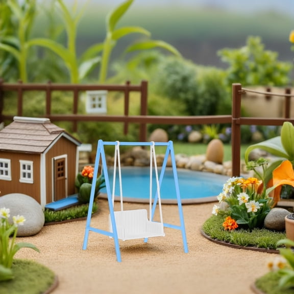 Milisten Miniature Porch Swing Blue PLA Playground Accessory For Dollhouse 1Pcs