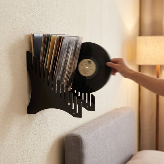Milisten Minimalist Wall Mounted Album Display Rack - Black Acrylic, Reliable Sturdy Design