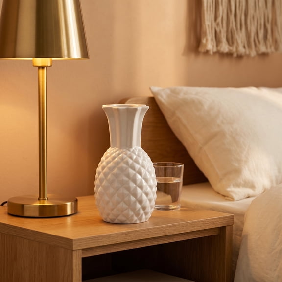 Milisten Minimalist White Pineapple Vase Decorative Ceramic Flower Holder for Living Room