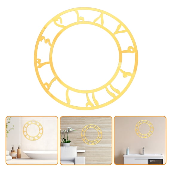 Milisten Peel and Stick Acrylic Mirror Clock Face Decal Golden Arabic Numerals for Elegant Wall Decoration