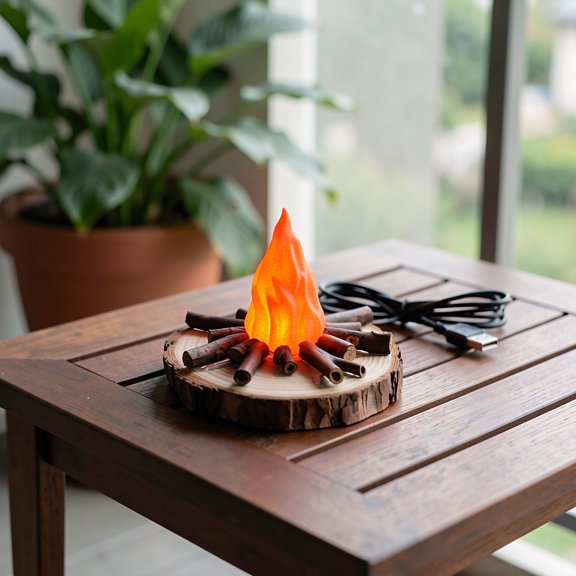 Milisten LED Fake Fire Lamp Multi Color Pla Wood Cozy Bonfire Ambiance USB Powered