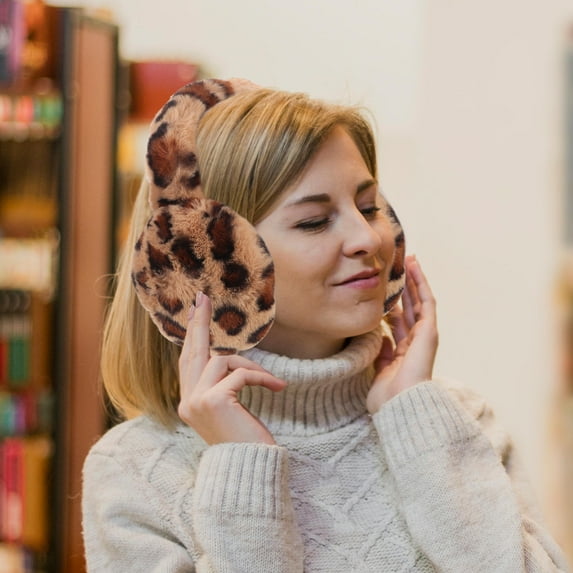 Milisten Leopard Print Winter Ear Muffs Fashionable Warm Earmuffs for Outdoor Cold Weather Protection