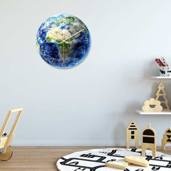 Milisten Vintage Night Light Hanging Clock Earth Shape Multi-Color Silent Decor