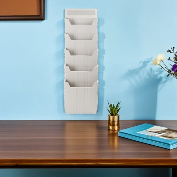 Milisten Office Wall Mounted File Organizer with Five Adjustable Slots in Light Grey