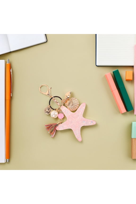 Pink Star Keychain with Tassel Ocean Theme Nautical Charm Pendant for Travel Bags