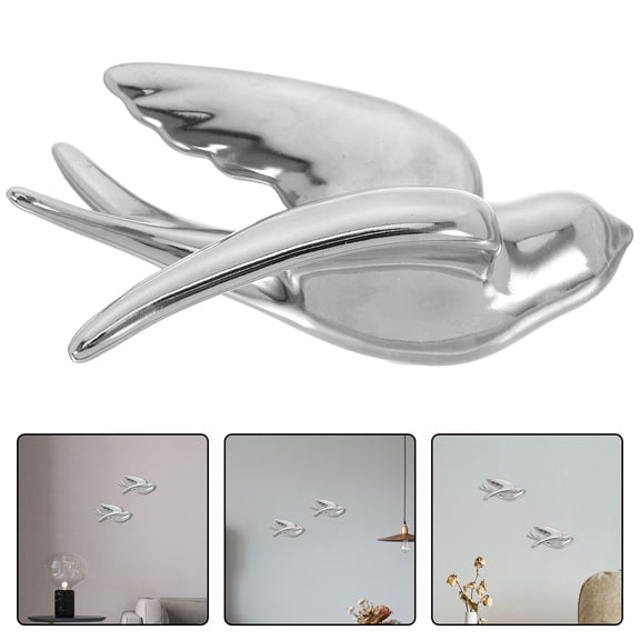 Milisten Silver Ceramic Swallow Wall Art Lifelike 3D Design Minimalist Home Decoration
