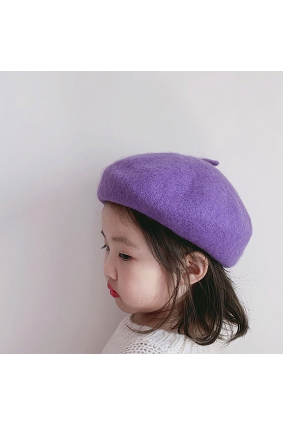 Purple French Style Wool Beret Lightweight Warm Hat for Daily Wear