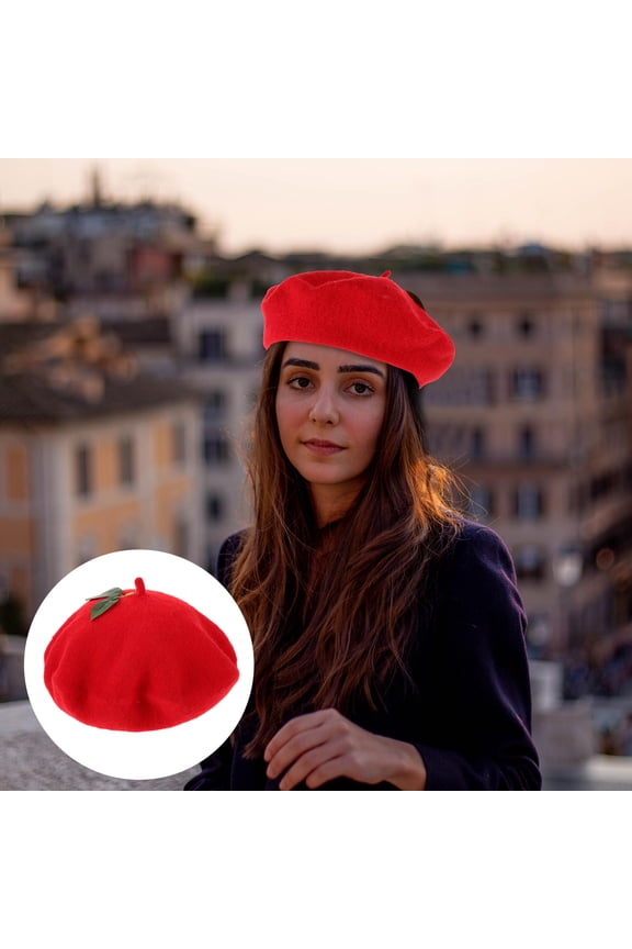 Stylish Red Female Beanie Cap Unique Berry Themed Decorative Hat