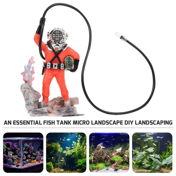 Milisten Attractive Red Diver Figurine with Treasure Box for Fish Tank Aerating Decoration