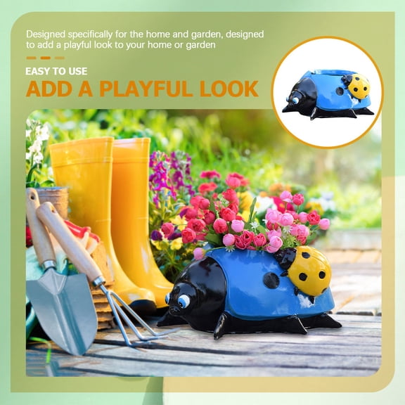 Milisten Blue Resin Ladybug Planter for Indoor Plants and Decorative Use