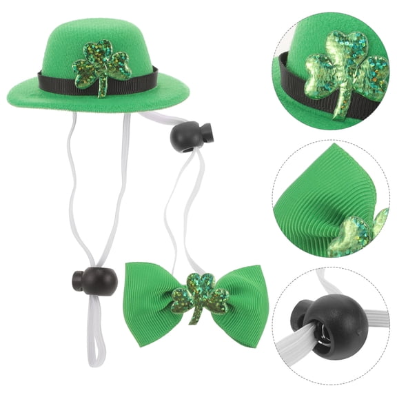 Milisten Saint Patrick's Day Dog Costume Green Polyester Hat and Collar for Pet Performance Small Size