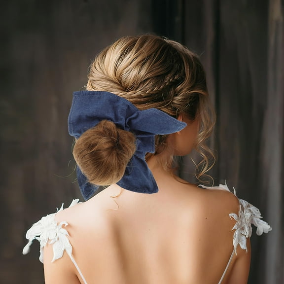 Milisten Denim Fabric Bow Hair Tie Large Scrunchie for Secure Hair Hold