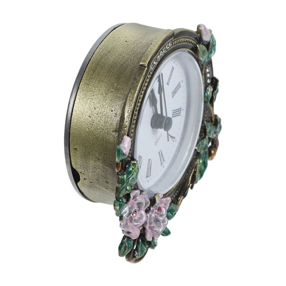 Milisten Small Vintage Table Clock with Enamel Flower Design for Desktop Home Decor