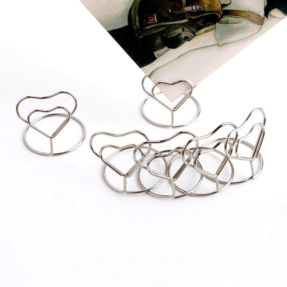Milisten Table Place Holders 24Pcs Stainless Steel Silver Menu Card Holder Heart Shape Spiral Base 1.5x1.5x1.6in