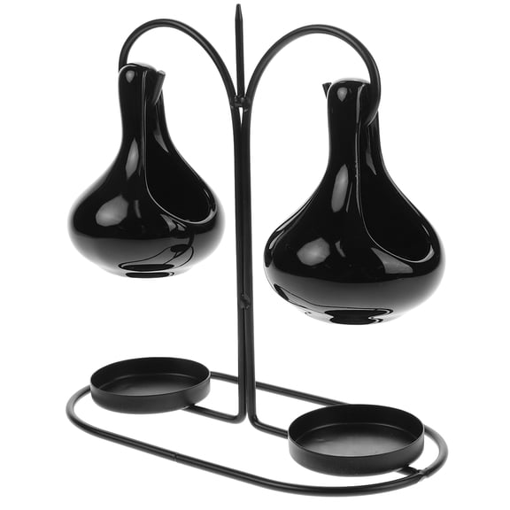 Milisten Tear Drop Oil Warmer Ceramic With Iron Rack Black Double Hanging Structure For Home Aromatic Use