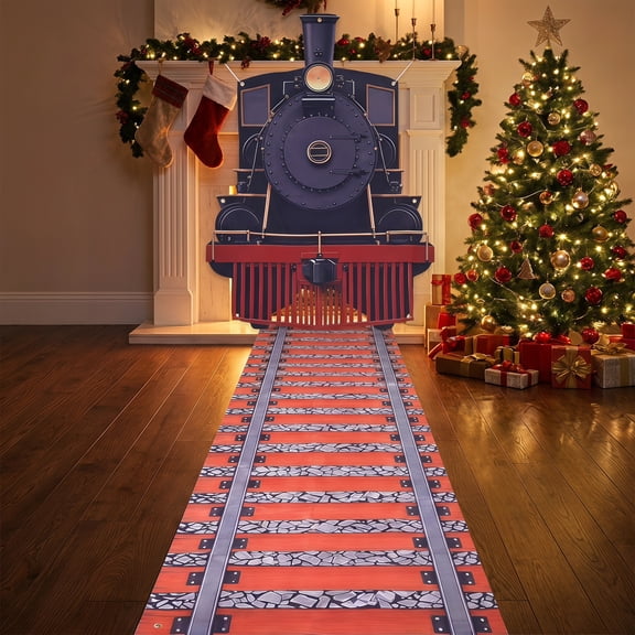 Milisten Train Themed Hanging Banner with Retro Railroad Track Design