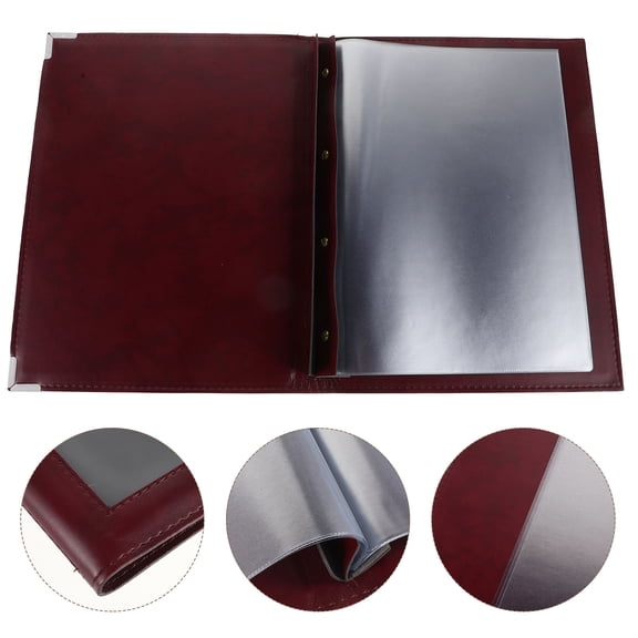 Milisten Transparent Menu Holder Restaurant Use Dark Red Cover with Replaceable Page Slots