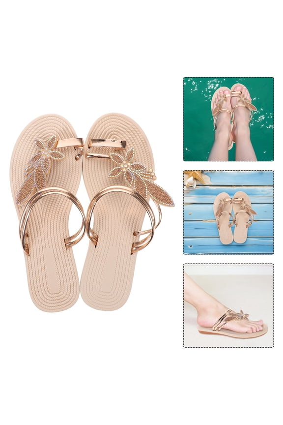 Toe Ring Sandal 1 Pair Golden Rubber Pu Antislip Bohemian Fashion for Women