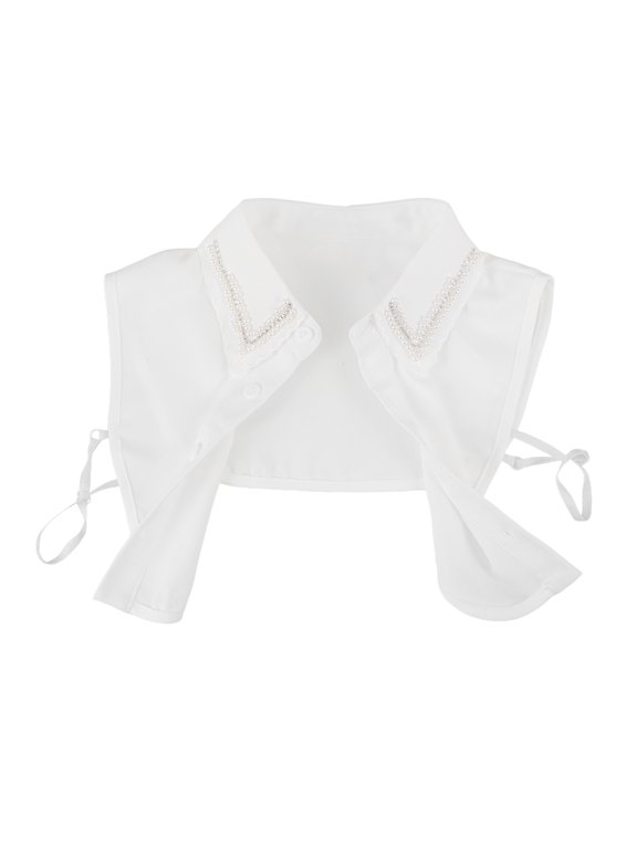 Versatile White Faux Collar Detachable with Rhinestone and Embroidered Beading for Elegant Style