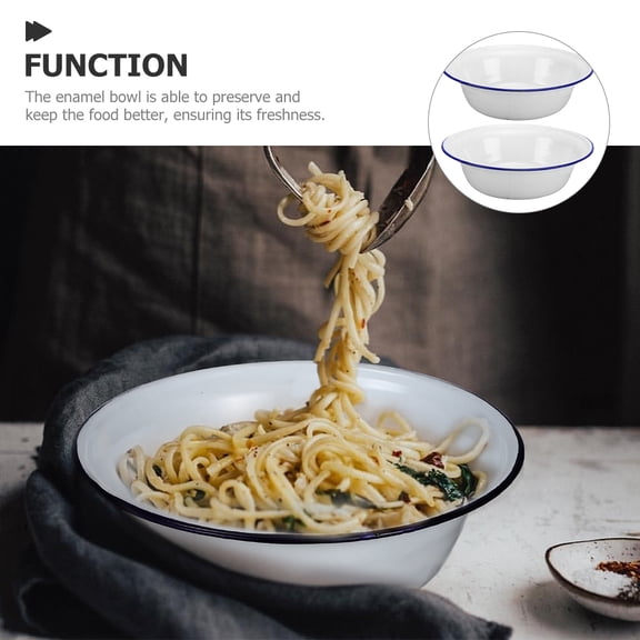 Milisten 2-Piece Vintage Enamel Basin Set 8.7x8.7x2.7in White Retro Style Enameled Bowls for Kitchen, Home & Restaurant Use