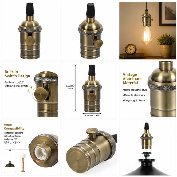 Milisten Retro Aluminum Lamp Socket with Switch for Floor and Table Lamps
