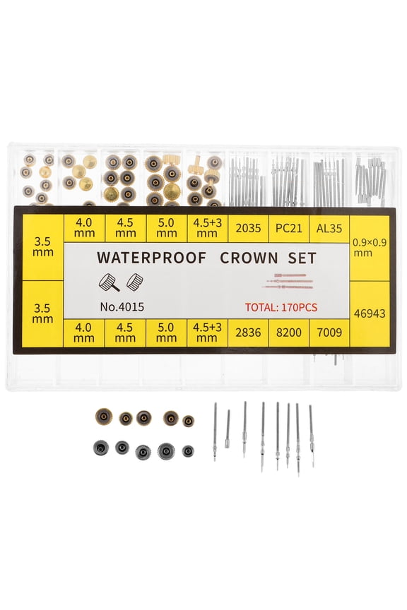 Portable Watch Repair Kit with Assorted Watch Crowns and Winding Stem Replacement Parts