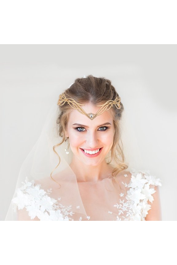 Elegant Bridal Wedding Headband in Golden Alloy with Rhinestones