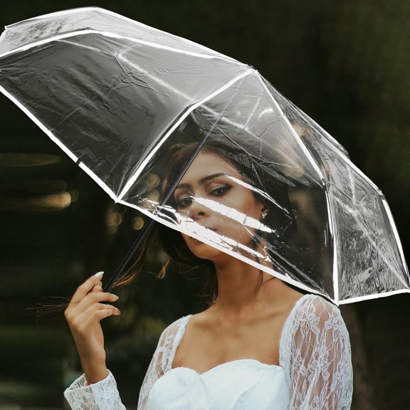 Milisten White Folding Umbrella Windproof Lightweight Durable for Travel and Outdoor Protection