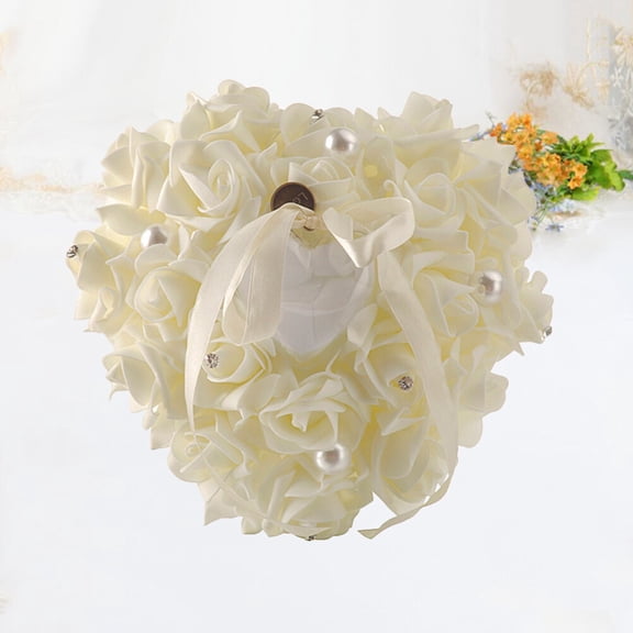 Milisten White Rose Wedding Ring Pillow Soft Comfortable Heart Shape Cushion for Ring Bearer
