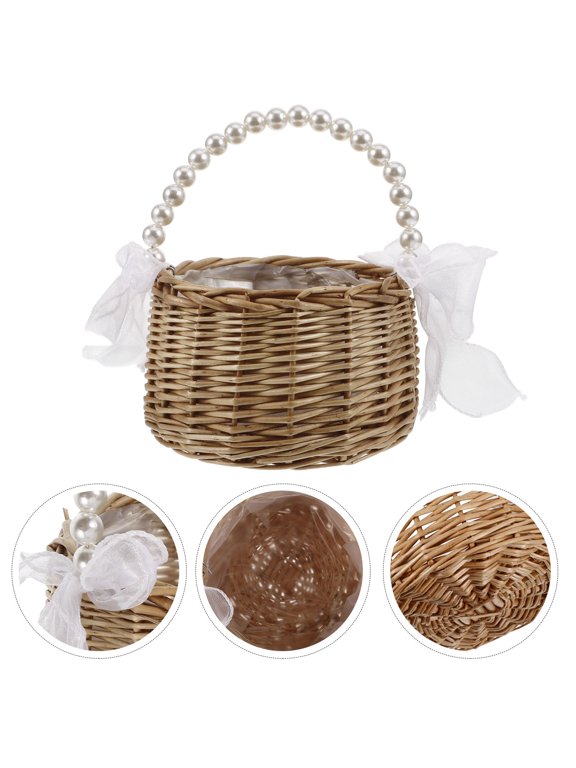 Wicker Shoulder Bag with Plastic Liner and Bow for Organized Storage and Stylish Look
