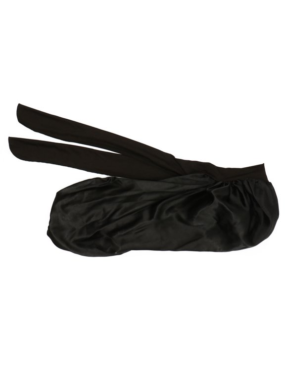 Black Satin Hair Bonnet with Bowknot Elastic Band Wide Brimmed Cap for Hair Protection